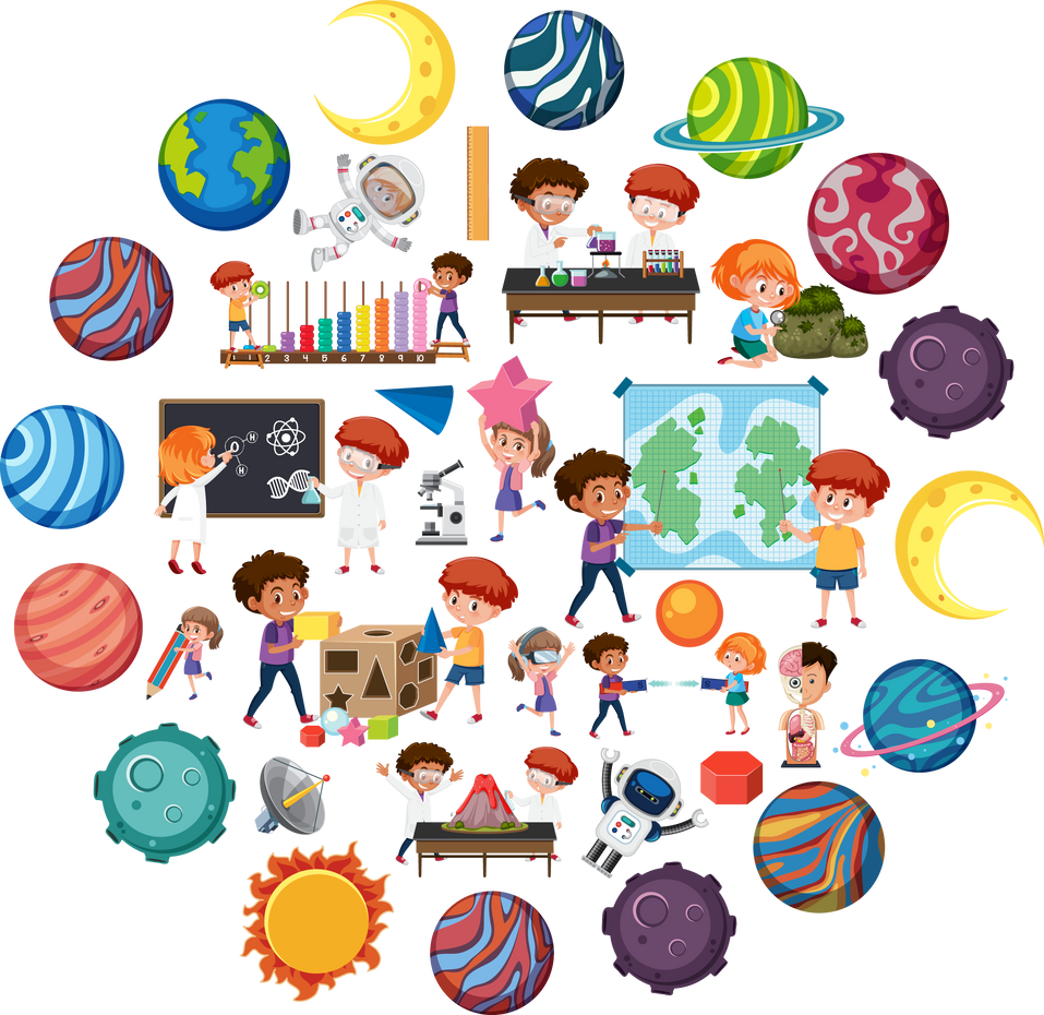 Set of Children with Science Education Objects Isolated